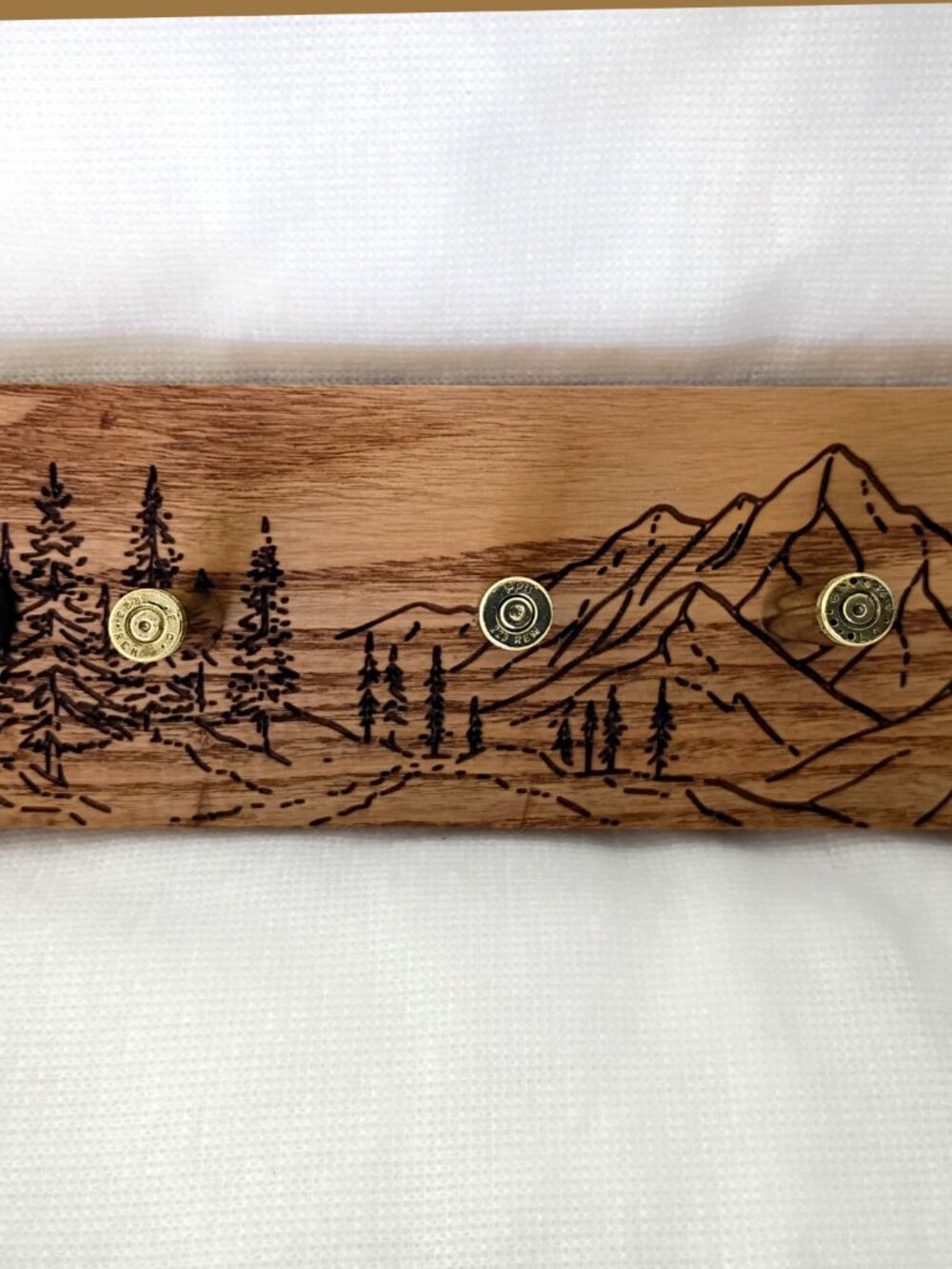 Rustic Wooden Mountain Key Rack - Laser Engraved Pine Trees & Peaks - Picture 3 of 6